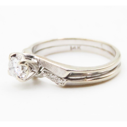 571 - Unusual Form Diamond Solitaire Ring Set in 14 Carat White Gold Further Diamonds Set to Shoulders Rin... 