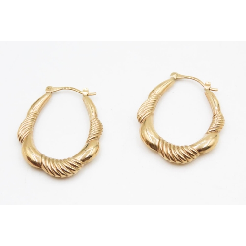 574 - Pair of 9 Carat Yellow Gold Twist Form Oval Hoop Earrings 3cm High