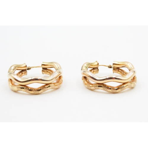 575 - Pair of 9 Carat Yellow Gold Snake Form Hoop Earrings 2.5cm Diameter