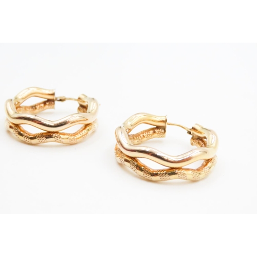 575 - Pair of 9 Carat Yellow Gold Snake Form Hoop Earrings 2.5cm Diameter