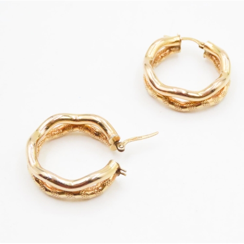 575 - Pair of 9 Carat Yellow Gold Snake Form Hoop Earrings 2.5cm Diameter