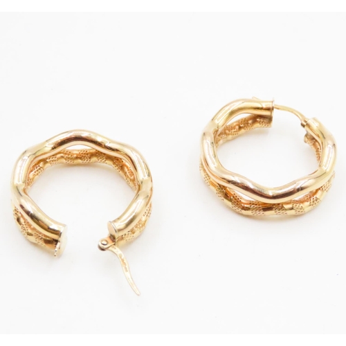 575 - Pair of 9 Carat Yellow Gold Snake Form Hoop Earrings 2.5cm Diameter