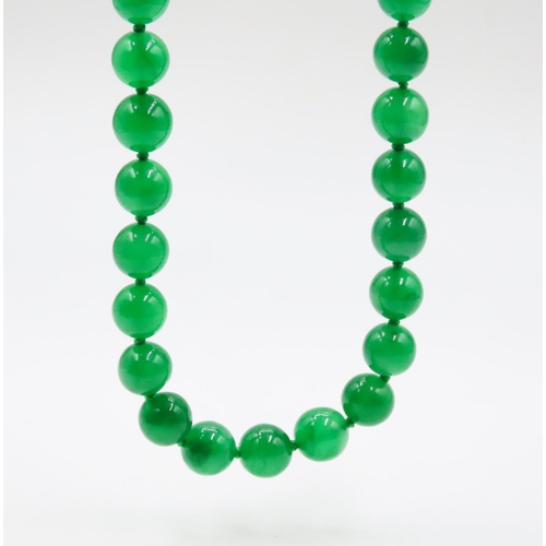 578 - Apple Green Jade Necklace with Diamond Set Silver Heart Lock Form Clasp 56cm Long