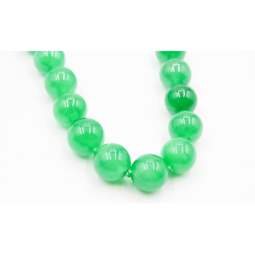 578 - Apple Green Jade Necklace with Diamond Set Silver Heart Lock Form Clasp 56cm Long