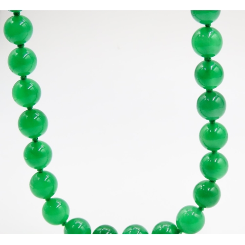 578 - Apple Green Jade Necklace with Diamond Set Silver Heart Lock Form Clasp 56cm Long