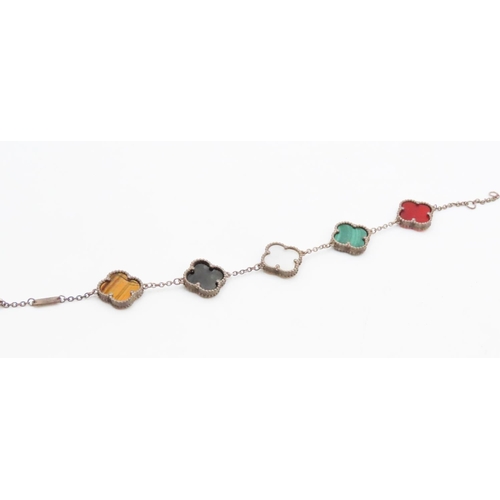 581 - Silver Van Cleef & Arpels Carnelian, Malachite, Mother of Pearl, Onyx and Tigers Eye Set Bracelet 19... 