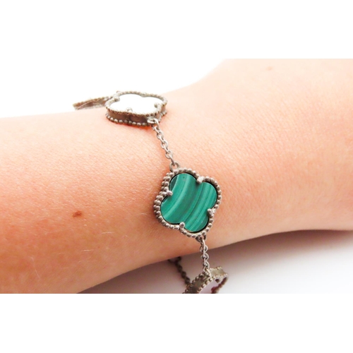 581 - Silver Van Cleef & Arpels Carnelian, Malachite, Mother of Pearl, Onyx and Tigers Eye Set Bracelet 19... 