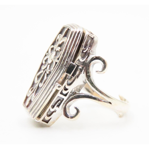 593 - Finely Detailed Silver Coffin Form Ring Hidden Skeleton Inside Ring Size N Size Adjustable