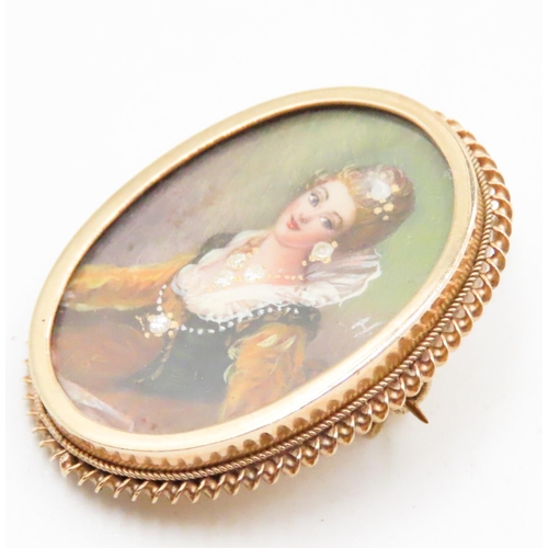 596 - Attractively Detailed Portrait Miniature Brooch or Pendant with Diamond Insets Mounted in 9 Carat Ye... 