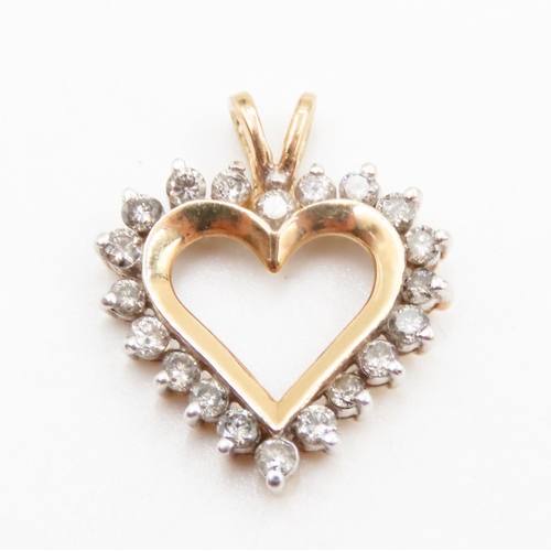 Diamond Twenty Stone Set Heart Form Pendant Mounted in 14 Carat Yellow Gold 2.5cm High