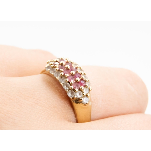 60 - Ruby and Gemstone Set Cluster Ring Mounted in 9 Carat Yellow Gold Ring Size S