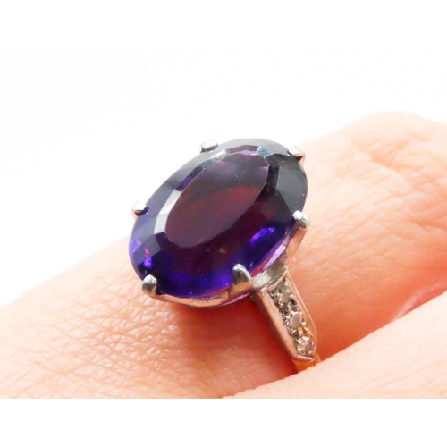 603 - Oval Cut Amethyst Set Ring Mounted in 18 Carat Yellow Gold Further Diamonds Set to Shoulders Ring Si... 