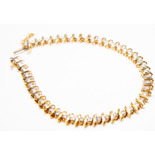 61 - Ladies Diamond Set Fancy Link Bracelet Mounted in 18 Carat Yellow Gold Finely Detailed 18cm Long