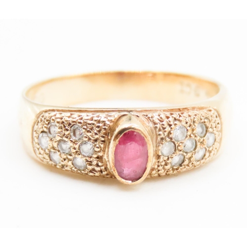 611 - Bezel Set Ruby Ring Mounted in 9 Carat Yellow Gold Attractively Detailed Further Gemstones Set to Sh... 