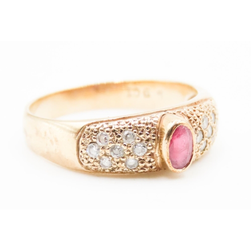 611 - Bezel Set Ruby Ring Mounted in 9 Carat Yellow Gold Attractively Detailed Further Gemstones Set to Sh... 