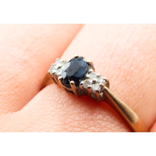 612 - Sapphire Ring Mounted in 9 Carat Yellow Gold Diamonds Set to Shoulders Ring Size R