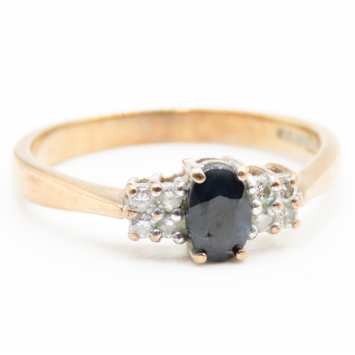 612 - Sapphire Ring Mounted in 9 Carat Yellow Gold Diamonds Set to Shoulders Ring Size R