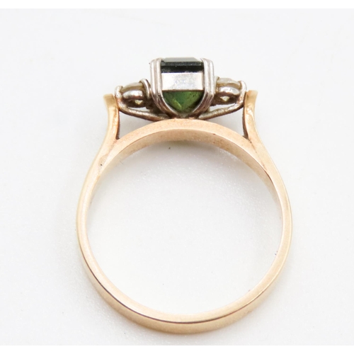 613 - Green Amethyst Basket Set Ring Mounted in 9 Carat Yellow Gold Further Gemstone Set to Shoulders Ring... 