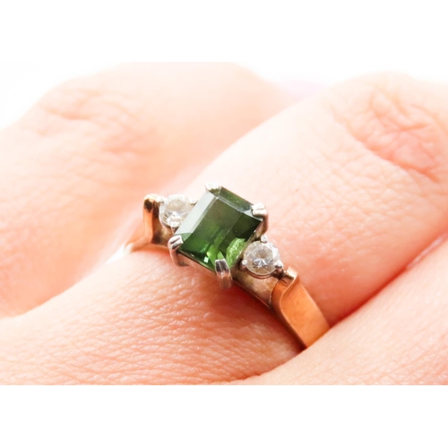 613 - Green Amethyst Basket Set Ring Mounted in 9 Carat Yellow Gold Further Gemstone Set to Shoulders Ring... 