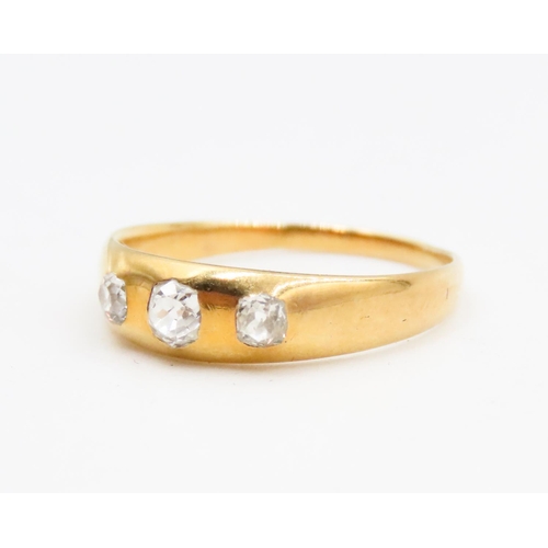 618 - Old Cut Diamond Three Stone Set Ring Mounted in 18 Carat Yellow Gold Ring Size H