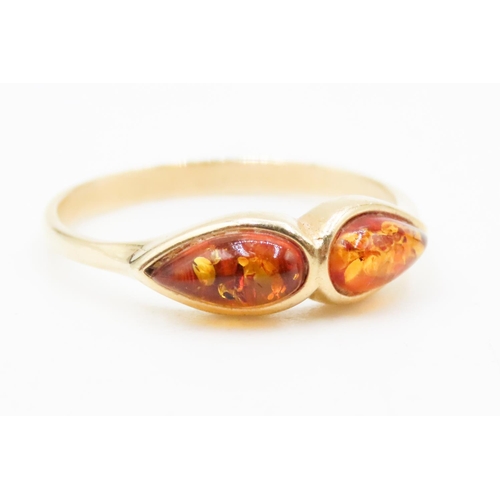 620 - Pear Cut Amber Twin Stone Set Ring Mounted in 18 Carat Yellow Gold Ring Size R