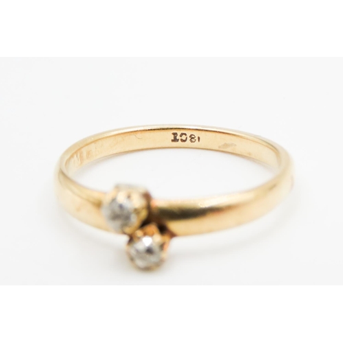 623 - Old Cut Diamond Twin Stone Ring Set in 18 Carat Yellow Gold Ring Mounted in M and a Half