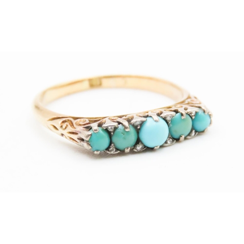 626 - Finely Detailed Turquoise Graduated Form Ring Further Diamond Insets Mounted in 18 Carat Yellow Gold... 