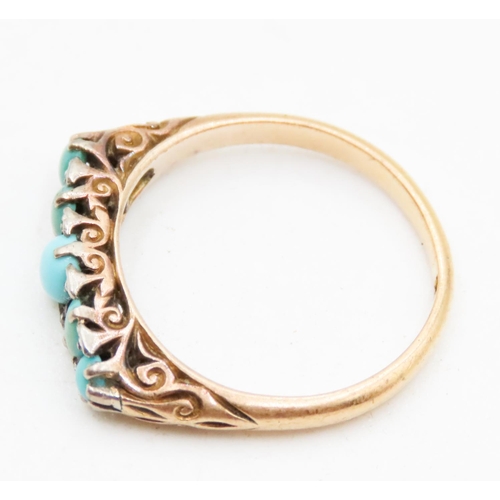 626 - Finely Detailed Turquoise Graduated Form Ring Further Diamond Insets Mounted in 18 Carat Yellow Gold... 