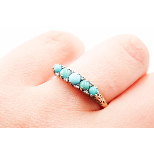 626 - Finely Detailed Turquoise Graduated Form Ring Further Diamond Insets Mounted in 18 Carat Yellow Gold... 