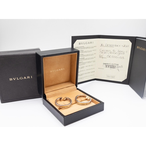 63 - Pair of BVLGARI 18 Carat Yellow and White Gold Hoop Earrings 1.5cm Diameter Each with Original Prese... 