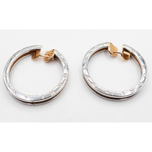 63 - Pair of BVLGARI 18 Carat Yellow and White Gold Hoop Earrings 1.5cm Diameter Each with Original Prese... 