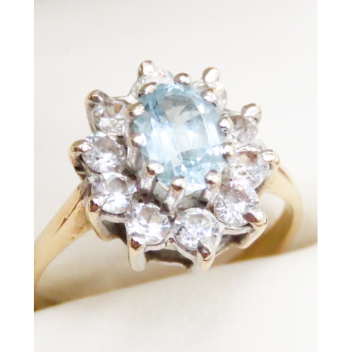 632 - Aquamarine and Gemstone Set Ladies Cluster Ring Mounted in 9 Carat Yellow Gold Ring Size M