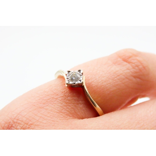 633 - Diamond Solitaire Rub over Set Ring Mounted in 9 Carat Yellow Gold Ring Size K and a Half