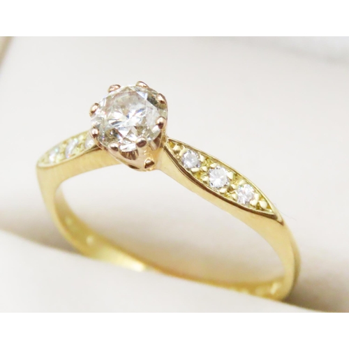 635 - Diamond Solitaire Eight Claw Set Mounted in 18 Carat Yellow Gold Further Diamonds Set to Shoulders R... 