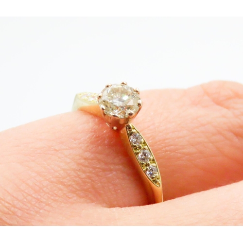 635 - Diamond Solitaire Eight Claw Set Mounted in 18 Carat Yellow Gold Further Diamonds Set to Shoulders R... 