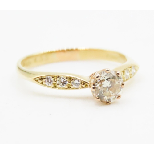 635 - Diamond Solitaire Eight Claw Set Mounted in 18 Carat Yellow Gold Further Diamonds Set to Shoulders R... 