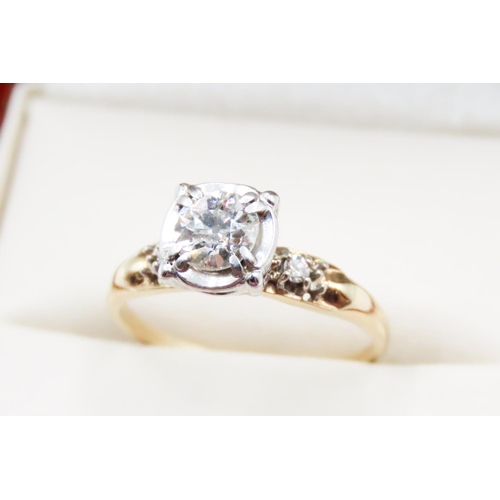 637 - Diamond Solitaire Double Prong Four Claw Basket Set Ring .90ct with Further Diamonds Set to Shoulder... 