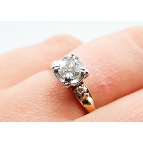 637 - Diamond Solitaire Double Prong Four Claw Basket Set Ring .90ct with Further Diamonds Set to Shoulder... 