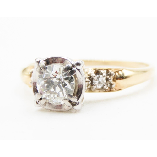 637 - Diamond Solitaire Double Prong Four Claw Basket Set Ring .90ct with Further Diamonds Set to Shoulder... 