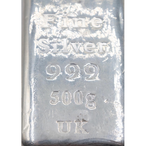 65 - 500g Fine 999 Silver Bar by Betts 1760 UK