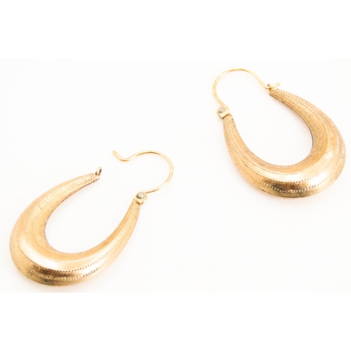 77 - Pair of 9 Carat Yellow Gold Oval Hoop Earrings 3cm High