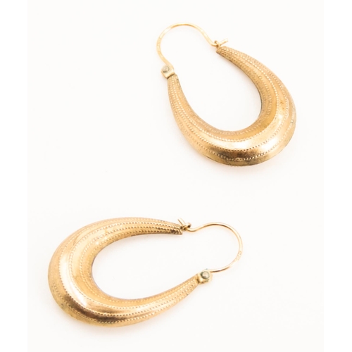 77 - Pair of 9 Carat Yellow Gold Oval Hoop Earrings 3cm High