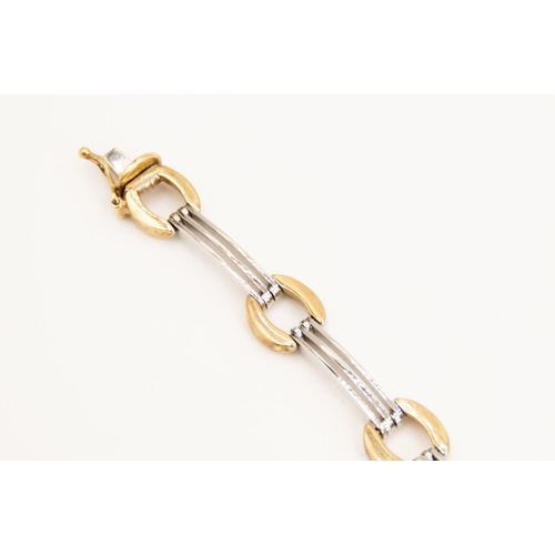 84 - 9 Carat Yellow and White Gold Fancy Bar Link Bracelet 19.5cm Long