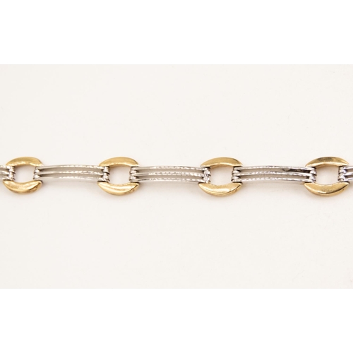 84 - 9 Carat Yellow and White Gold Fancy Bar Link Bracelet 19.5cm Long