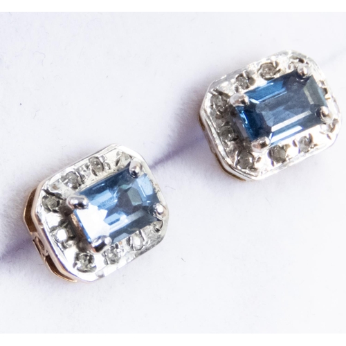 87 - Pair of Baguette Cut Sapphire and Diamond Set Ladies Earrings Mounted on 9 Carat Yellow Gold 1cm Hig... 