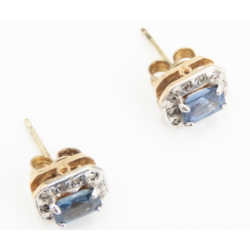 87 - Pair of Baguette Cut Sapphire and Diamond Set Ladies Earrings Mounted on 9 Carat Yellow Gold 1cm Hig... 