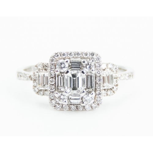 89 - Baguette Cut and Round Cut Diamond Set Ladies Cluster Ring Mounted in 18 Carat White Gold Ring Size ... 