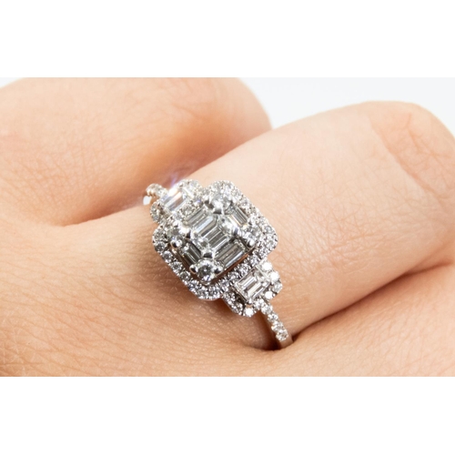 89 - Baguette Cut and Round Cut Diamond Set Ladies Cluster Ring Mounted in 18 Carat White Gold Ring Size ... 