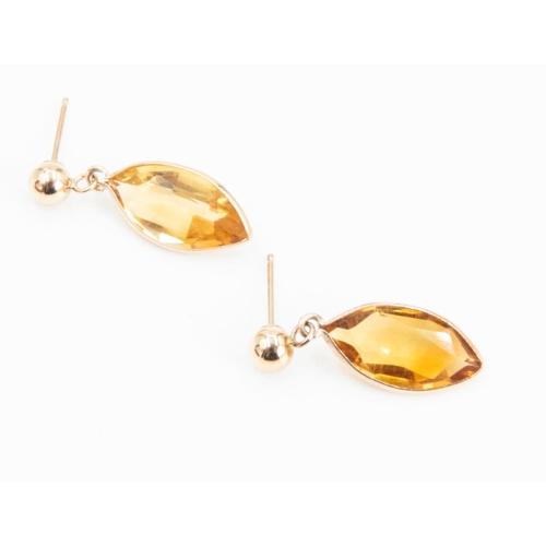 91 - Pair of Marquise Cut Citrine Drop Earrings Set in 9 Carat Yellow Gold 1.5cm High