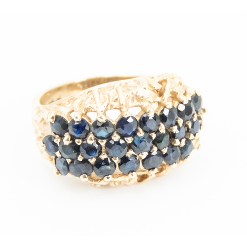 92 - Sapphire Set Cluster Ring Finely Detailed Mounted in 9 Carat Yellow Gold Ring Size L